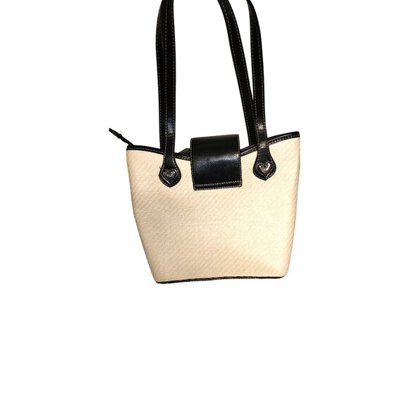 VTG Brighton Vintage Straw Tote Bag Black Leather Trim & Silver Heart Accents - Picture 4 of 8